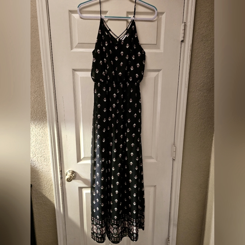 Black Floral Maxi Dress with Strappy V-Neck